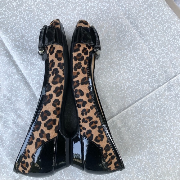 Franco Sarto Leopard Cap Toe Leather Ballet Flats with Buckle - Picture 3 of 11